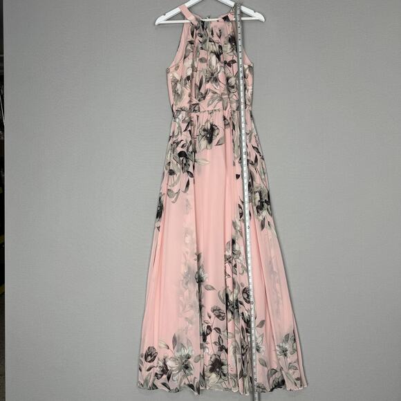 Eliza J Dress Womens 10 Pink Floral Belted Chiffon Halter Maxi Wedding Guest - Picture 10 of 15